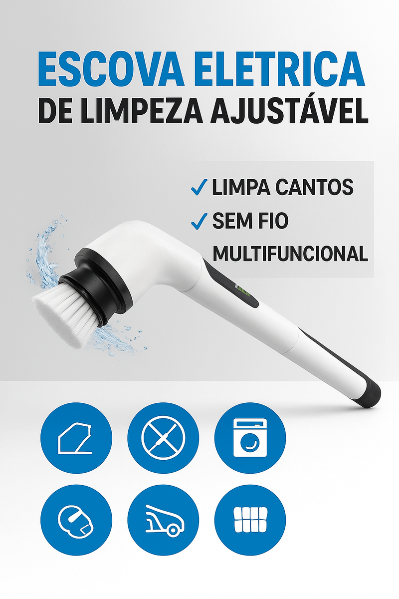 Escova Elétrica de Limpeza 9 em 1 – Sem Fio, Recarregável e Ajustável