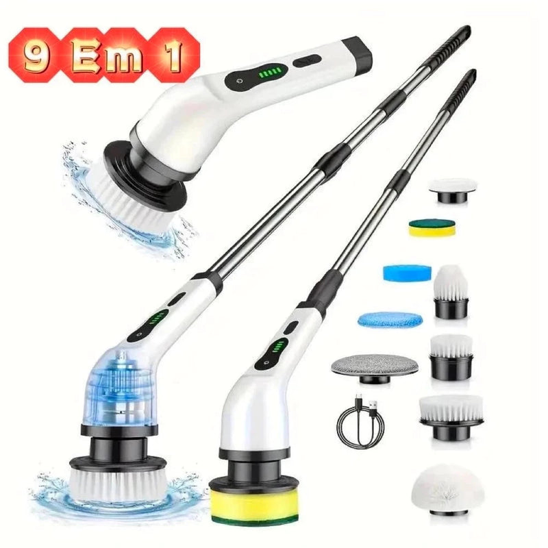 Escova Elétrica de Limpeza 9 em 1 – Sem Fio, Recarregável e Ajustável