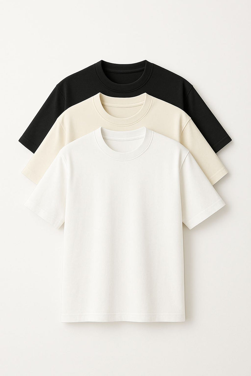 kit 3 Camiseta Streetwear Premium lisa ®Branco Preta Bege