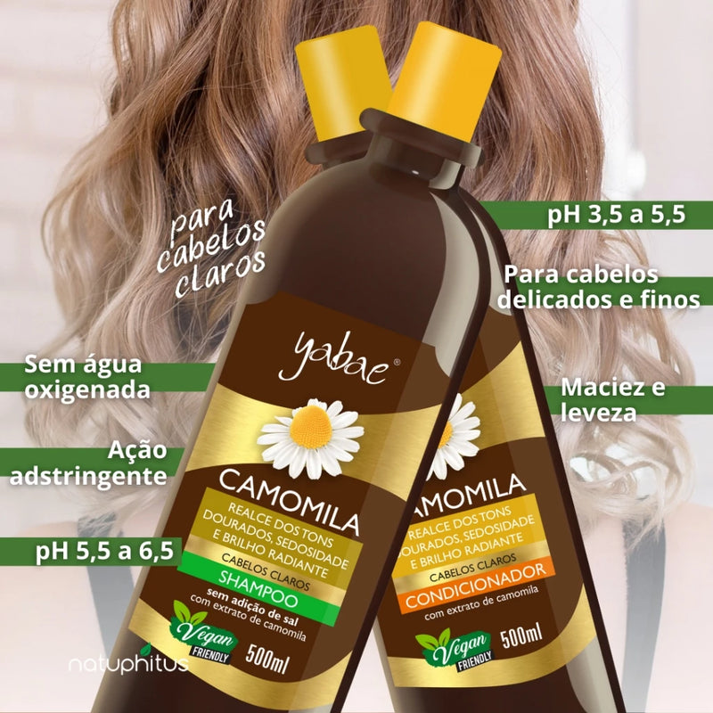 Cabelos Iluminados com Camomila | Kit Yabae com 1 Shampoo + 1 Condicionador